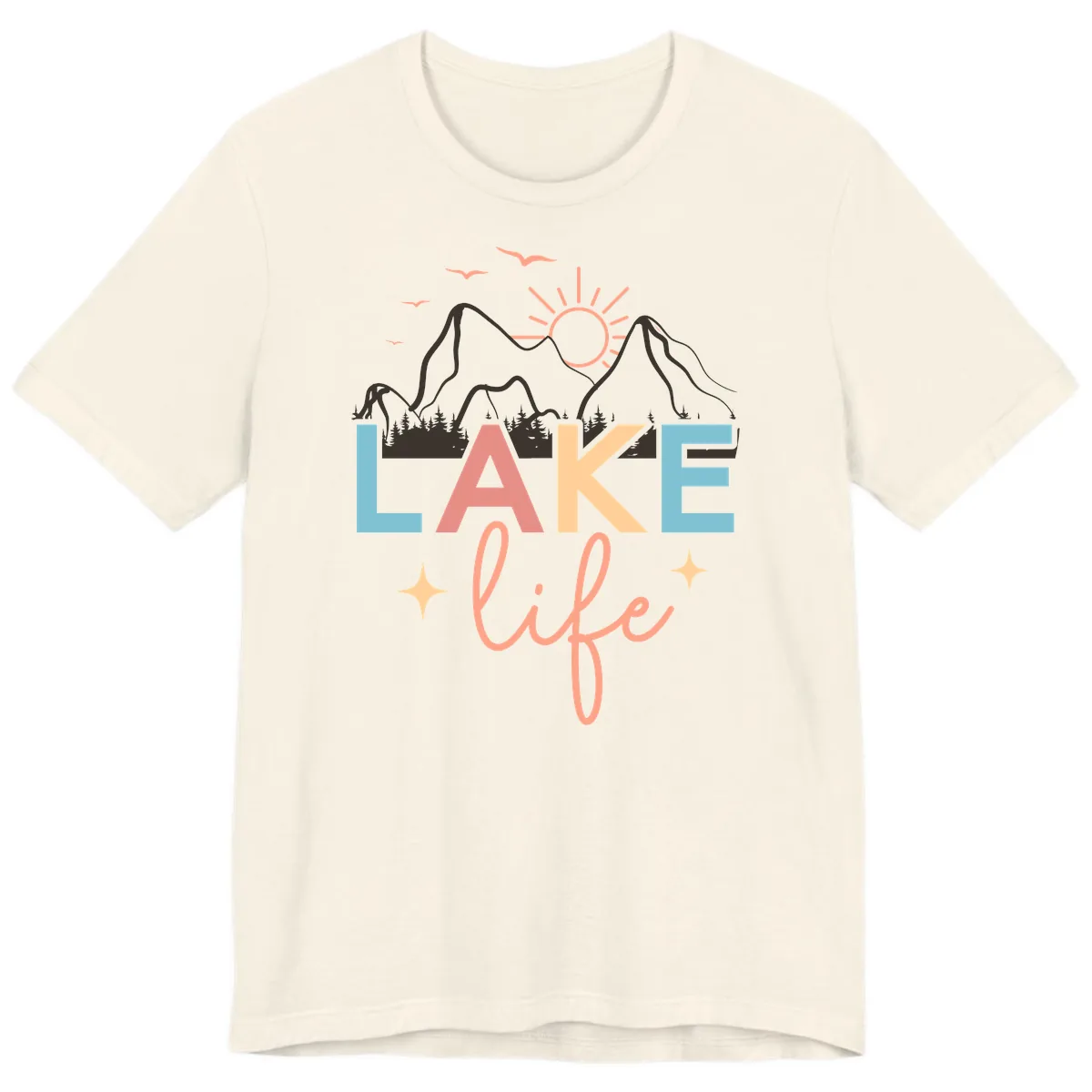 Mountain Lake Life Typography Premium T-Shirt in Natural